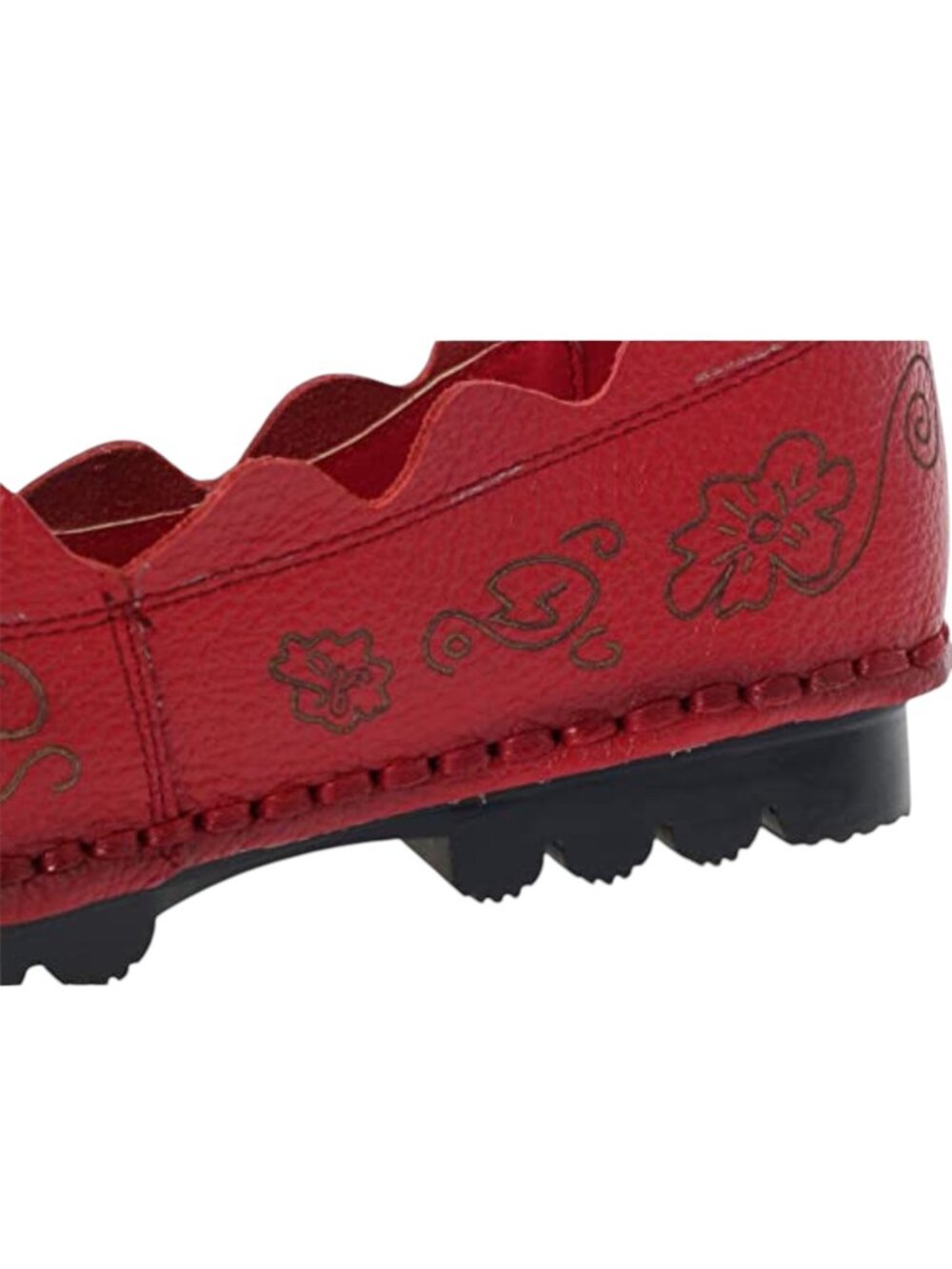 Handmade Floral Stitching Genuine Leather Comfort Slip-On Flats Loafers (8.5-9) - Picture 8 of 9